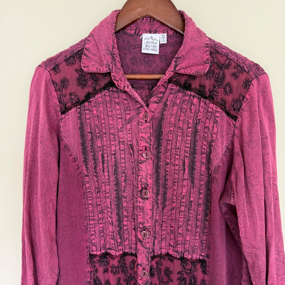 Parsley & Sage Embroidered Button Down Tunic Top XL Art To Wear NEW - Picture 4 of 6